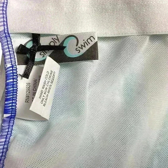 Simply Swim Women 24W Tropical Leaf Print Tankini Swim Top Blue White Padded NEW - Picture 9 of 12